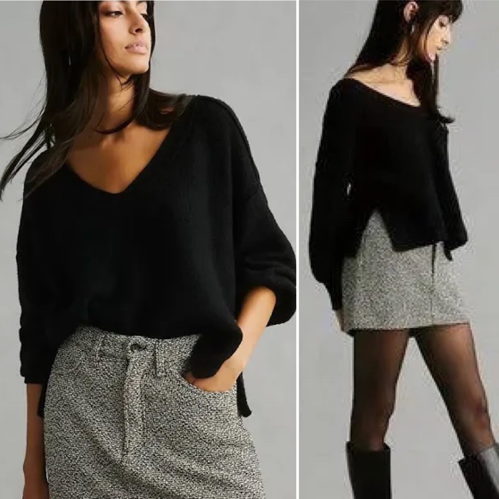 Pilcro Black Deep V Neck, Drop Shoulder Sweater • Size XL